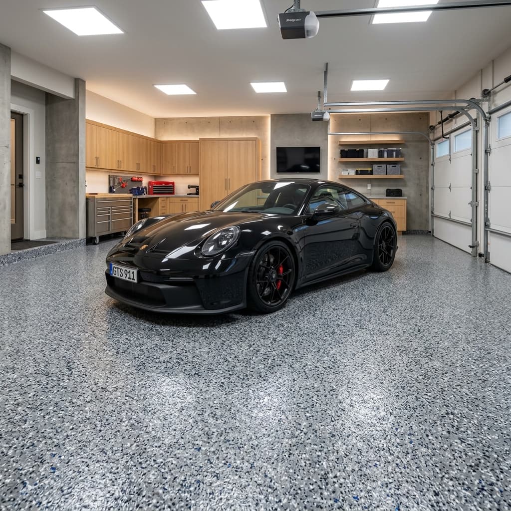 Garaje con piso epoxy flake premium en Miami